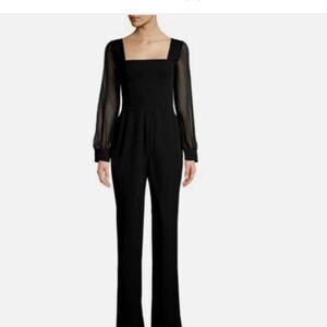 BCBGMaxazria Black Elegant Jumpsuit, Long Chiffon Sleeve,Square Neckline,Size 12